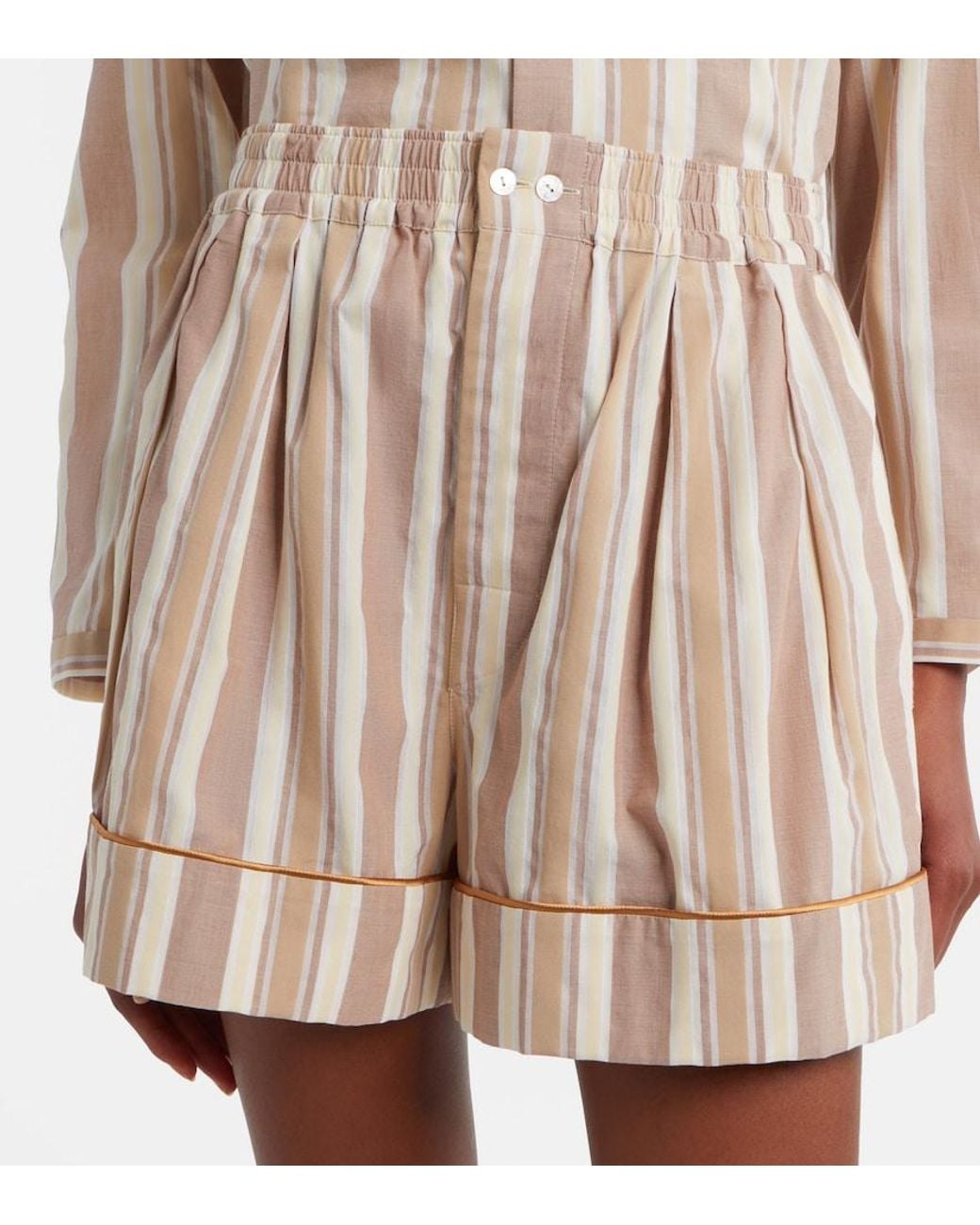 Saint Laurent Natural Striped Cotton Shorts