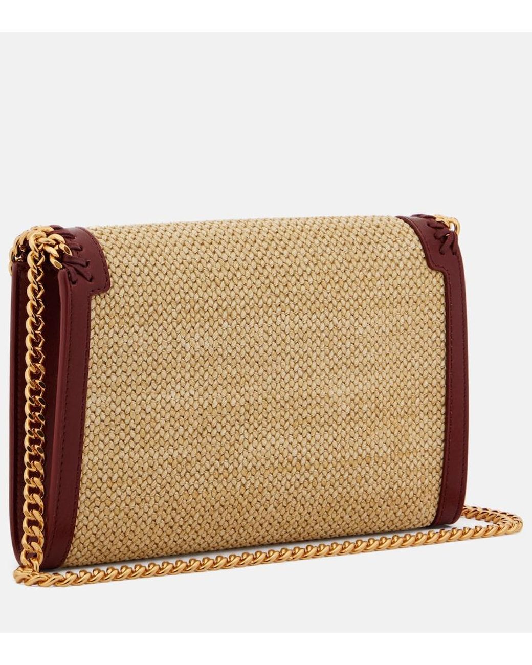 Stella McCartney Brown Falabella Raffia-Effect Wallet On Chain