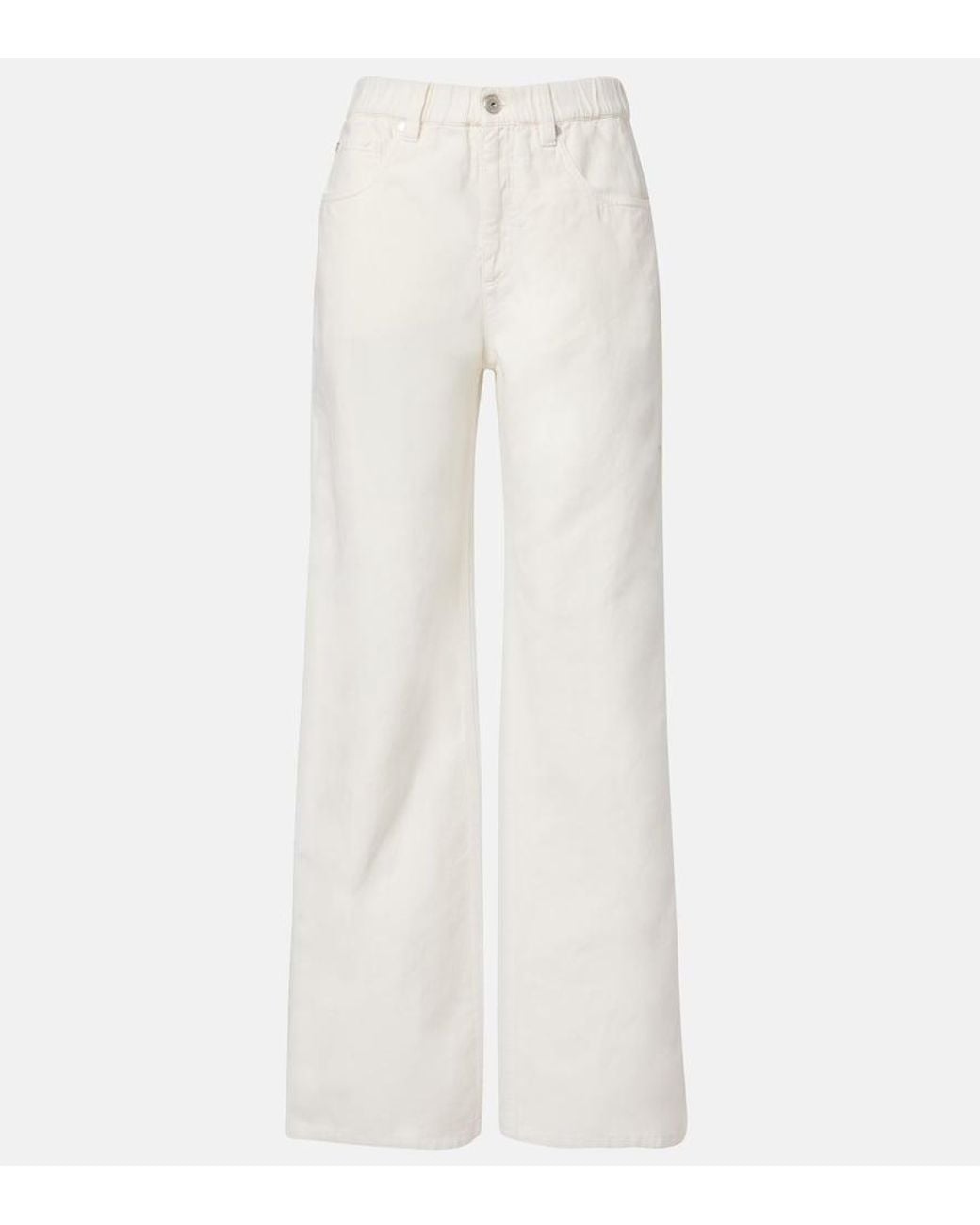 Brunello Cucinelli White Cotton And Linen Wide-Leg Pants