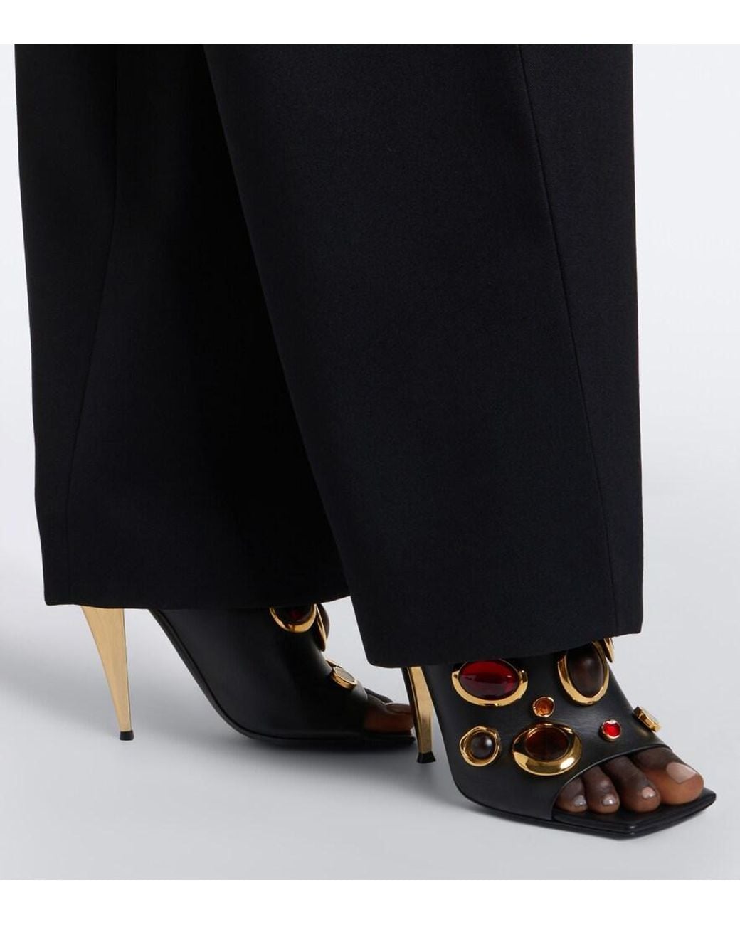 Givenchy Black Sliced Square Embellished Leather Mules