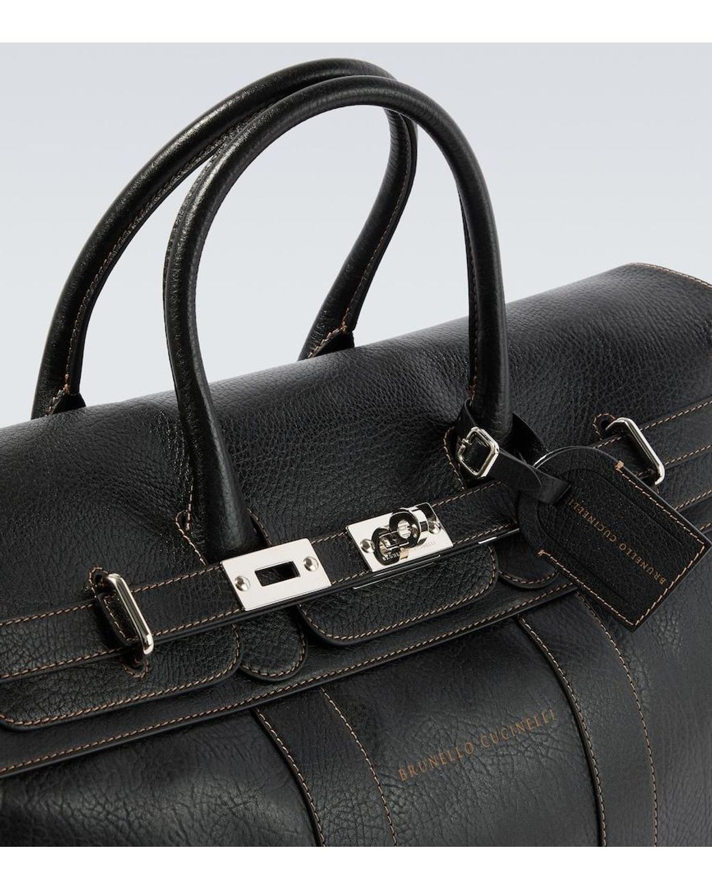Brunello Cucinelli Black Leather Tote Bag for men