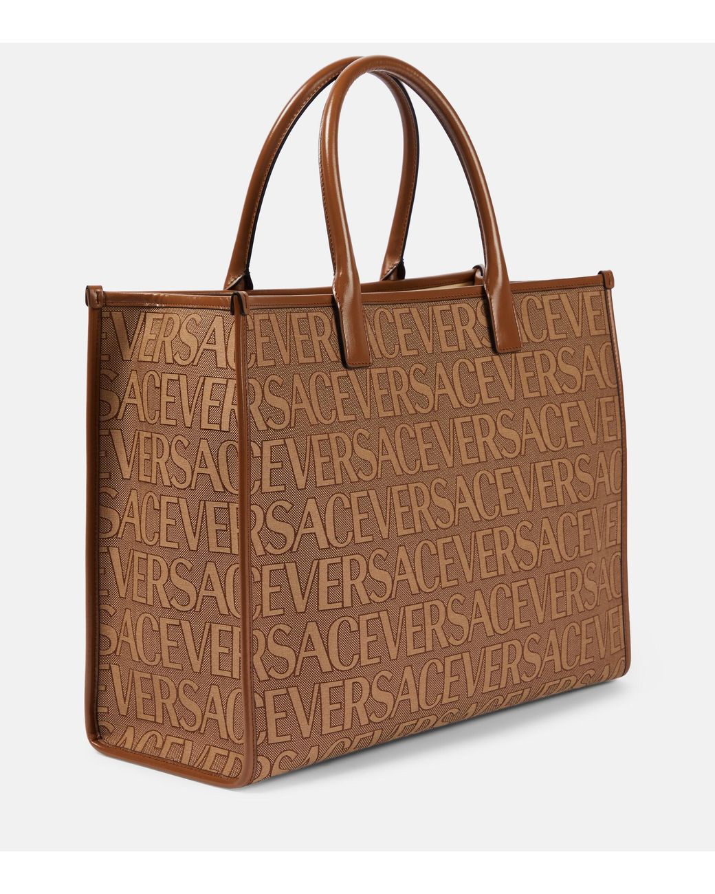 Versace Allover Small Tote Bag In Brown