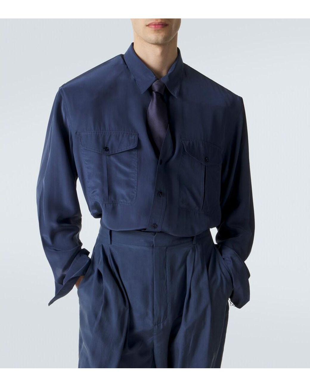Saint Laurent Blue Long-Sleeved Shirt for men