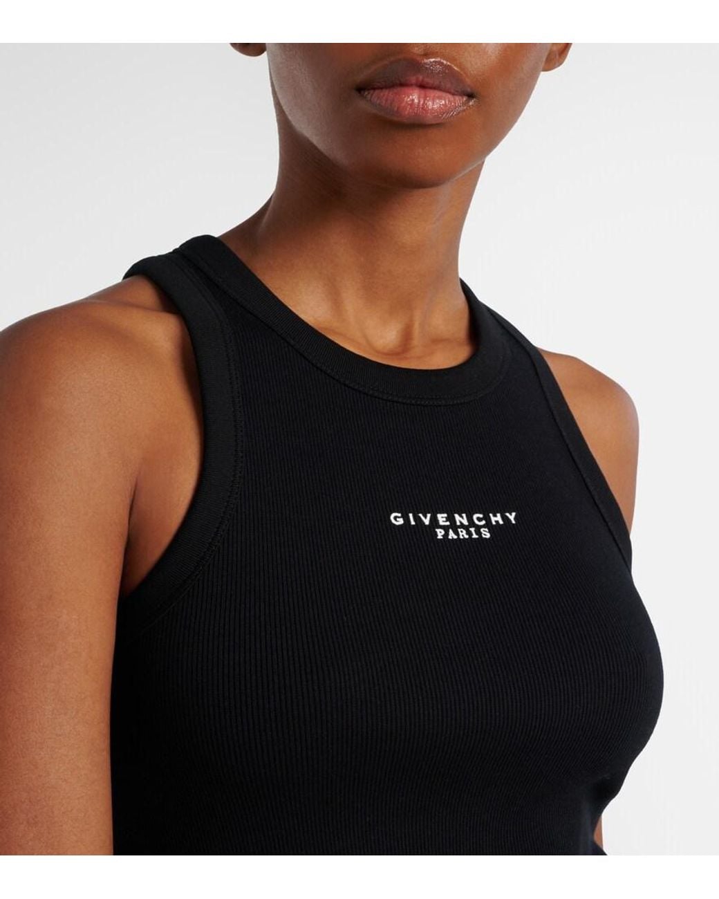 Tank Top Cropped De Algodon Con Logo Givenchy de color Black