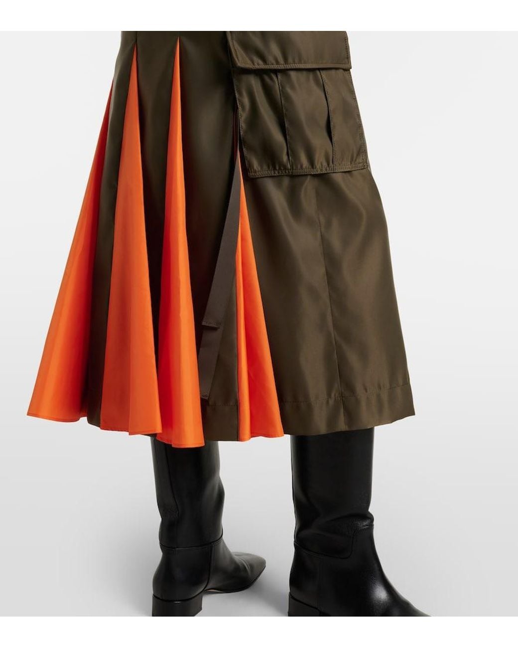 Sacai Green Pleated Midi Skirt