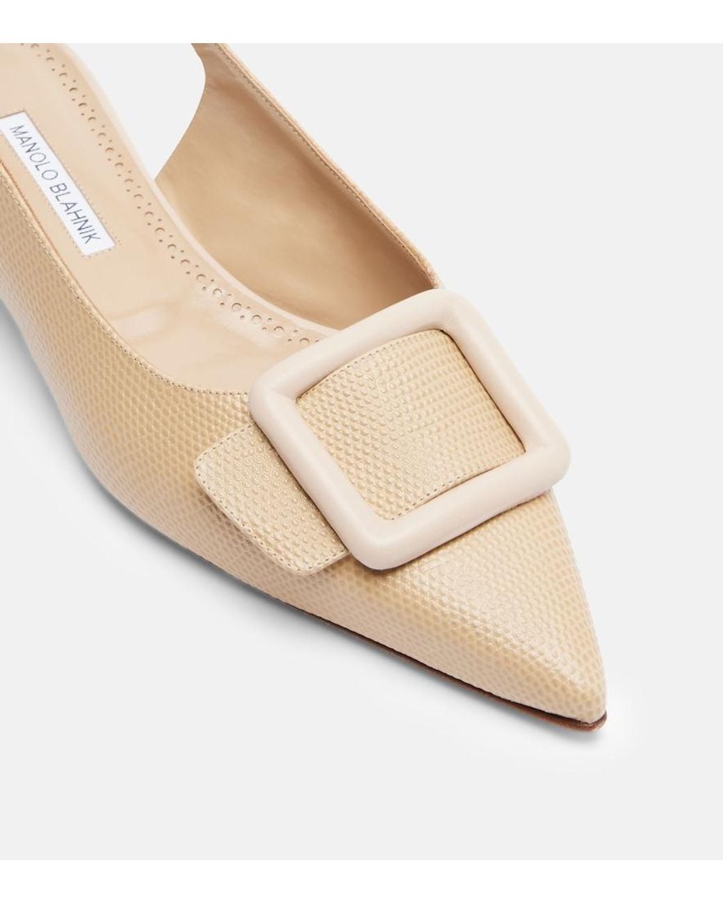 Manolo Blahnik Natural Maylura Croc-Effect Leather Slingback Flats