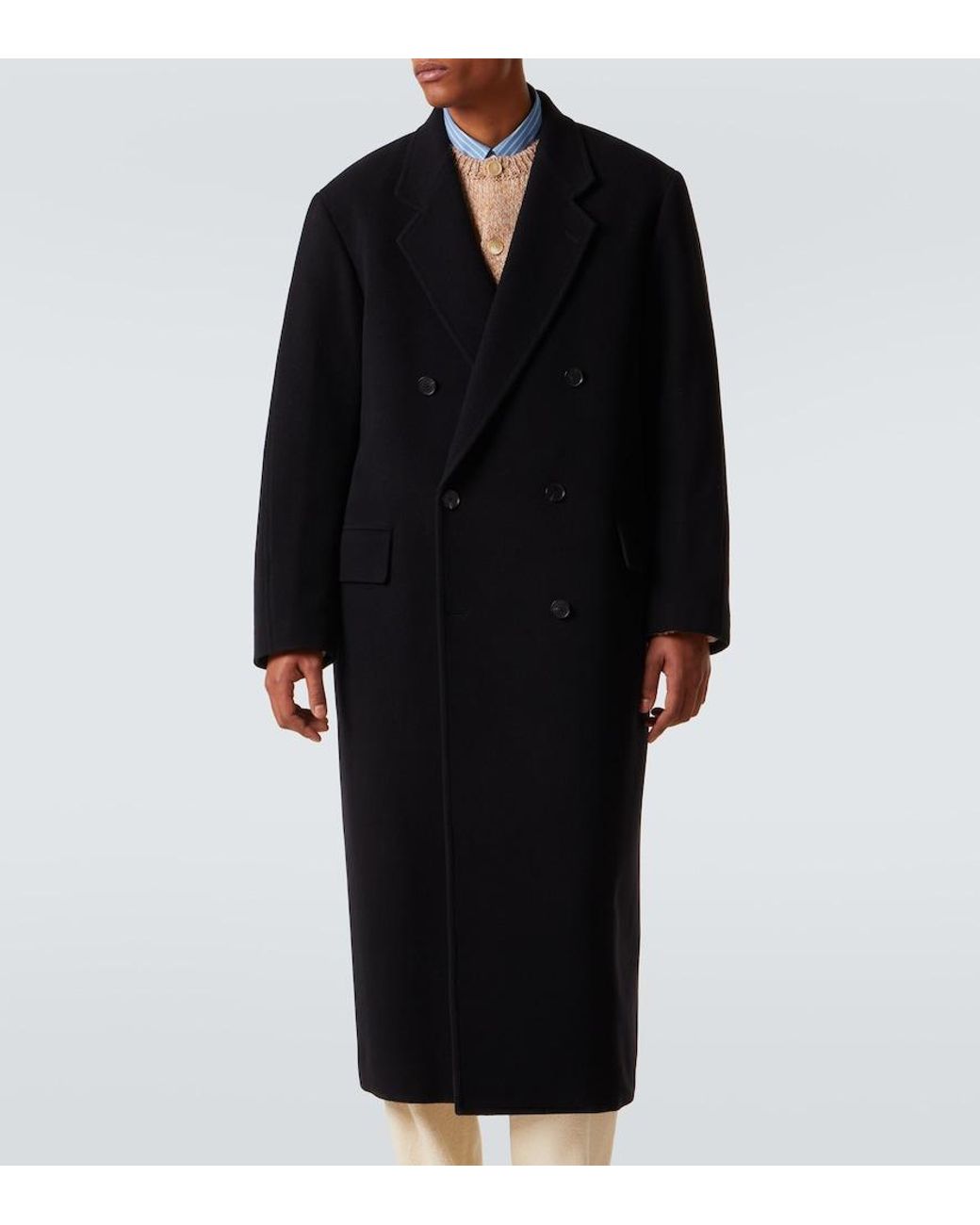 Auralee Black Double-Breasted Wool Mosser Coat for men