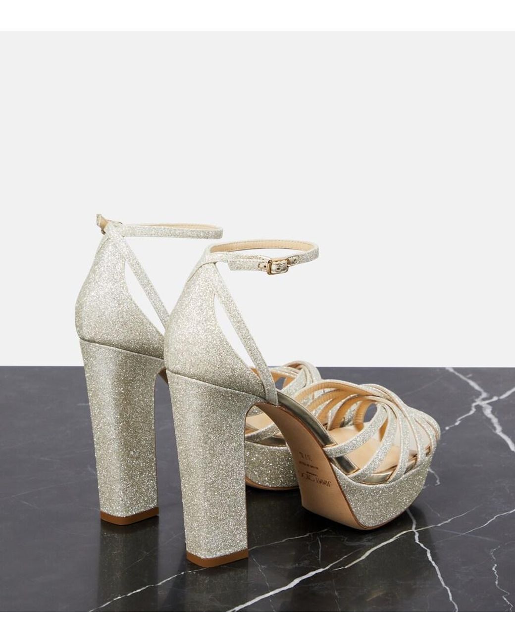 Jimmy Choo Metallic Isra Glitter Platform Sandals