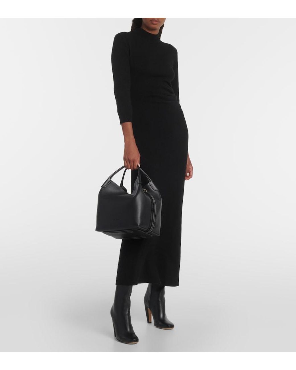Loro Piana Black Bale Large Leather Tote Bag