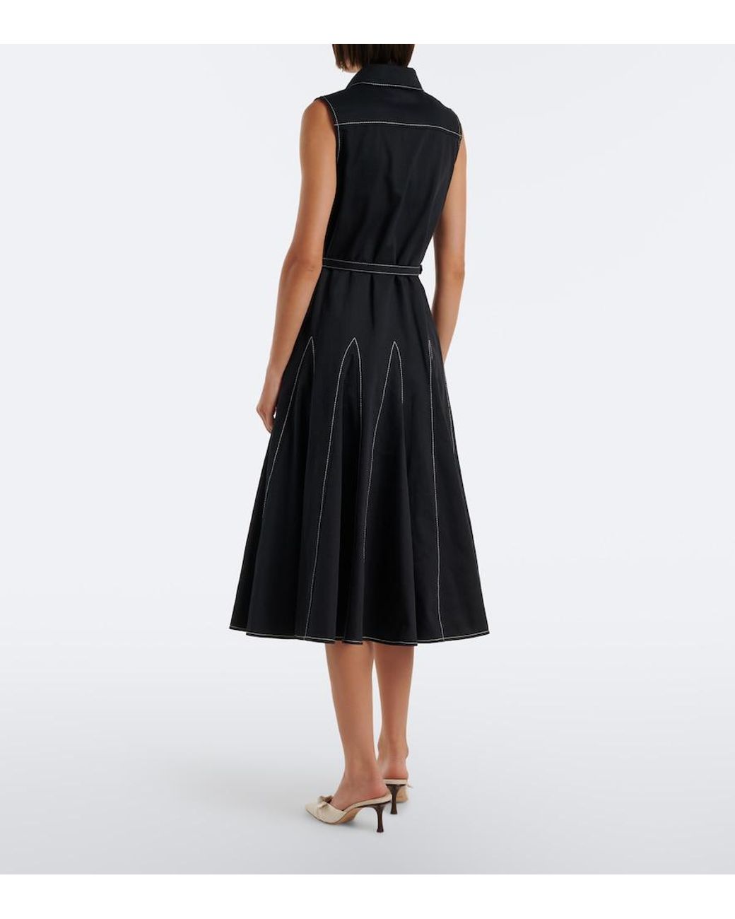 Emilia Wickstead Black Monique Cotton Poplin Midi Dress