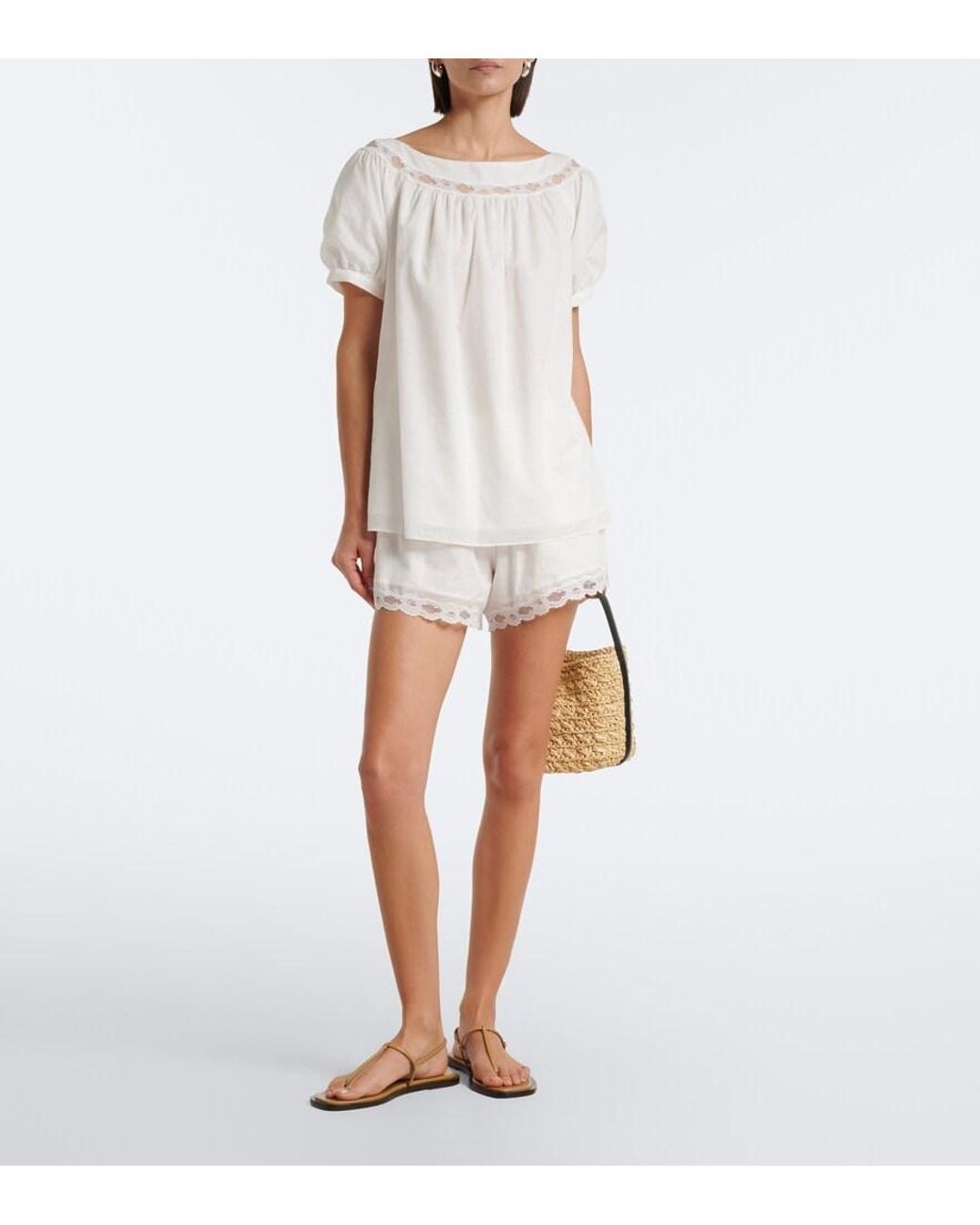 Posse White Marilyn Lace-Trimmed Cotton Top