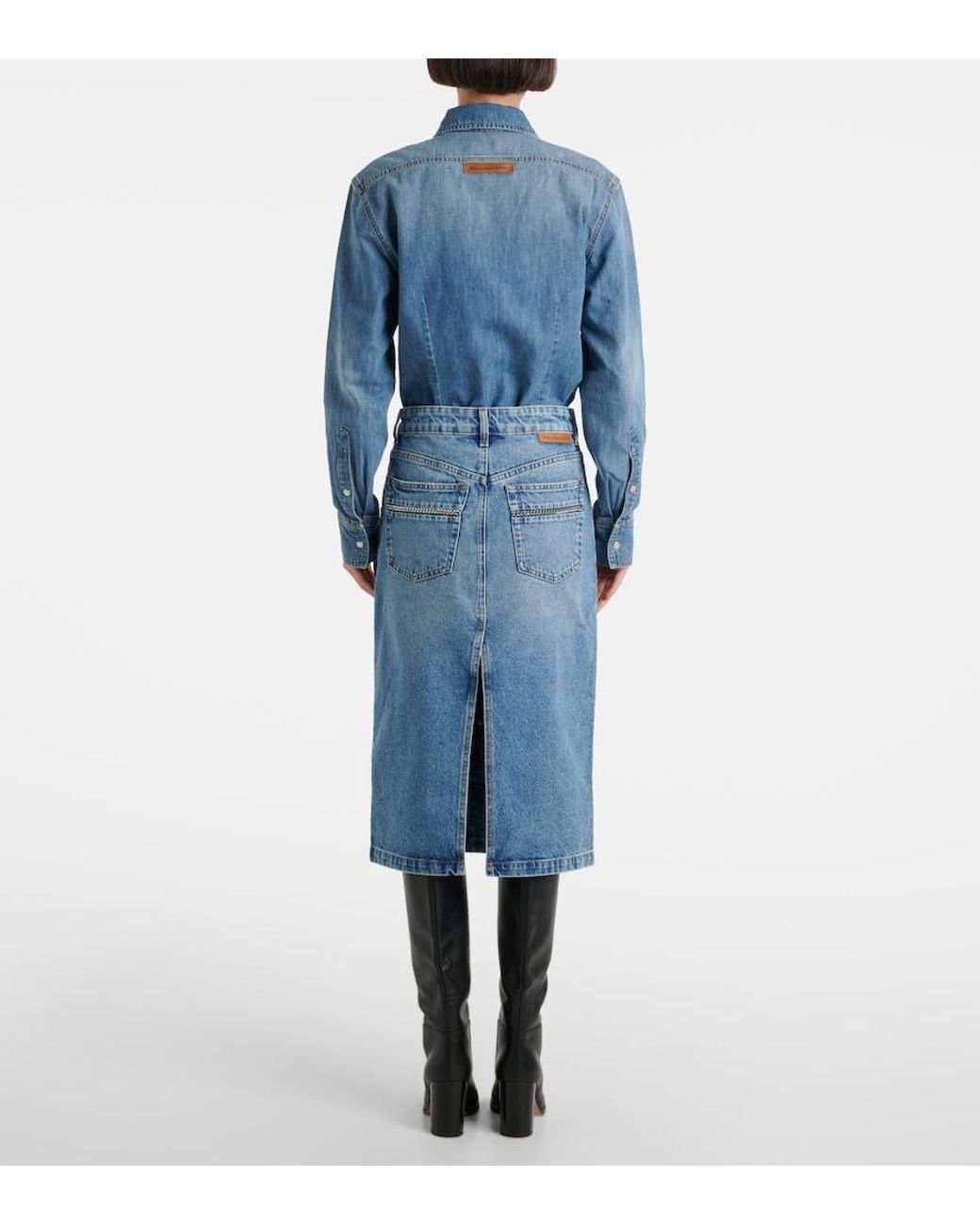 Stella McCartney Blue Chain-Detail Denim Midi Skirt