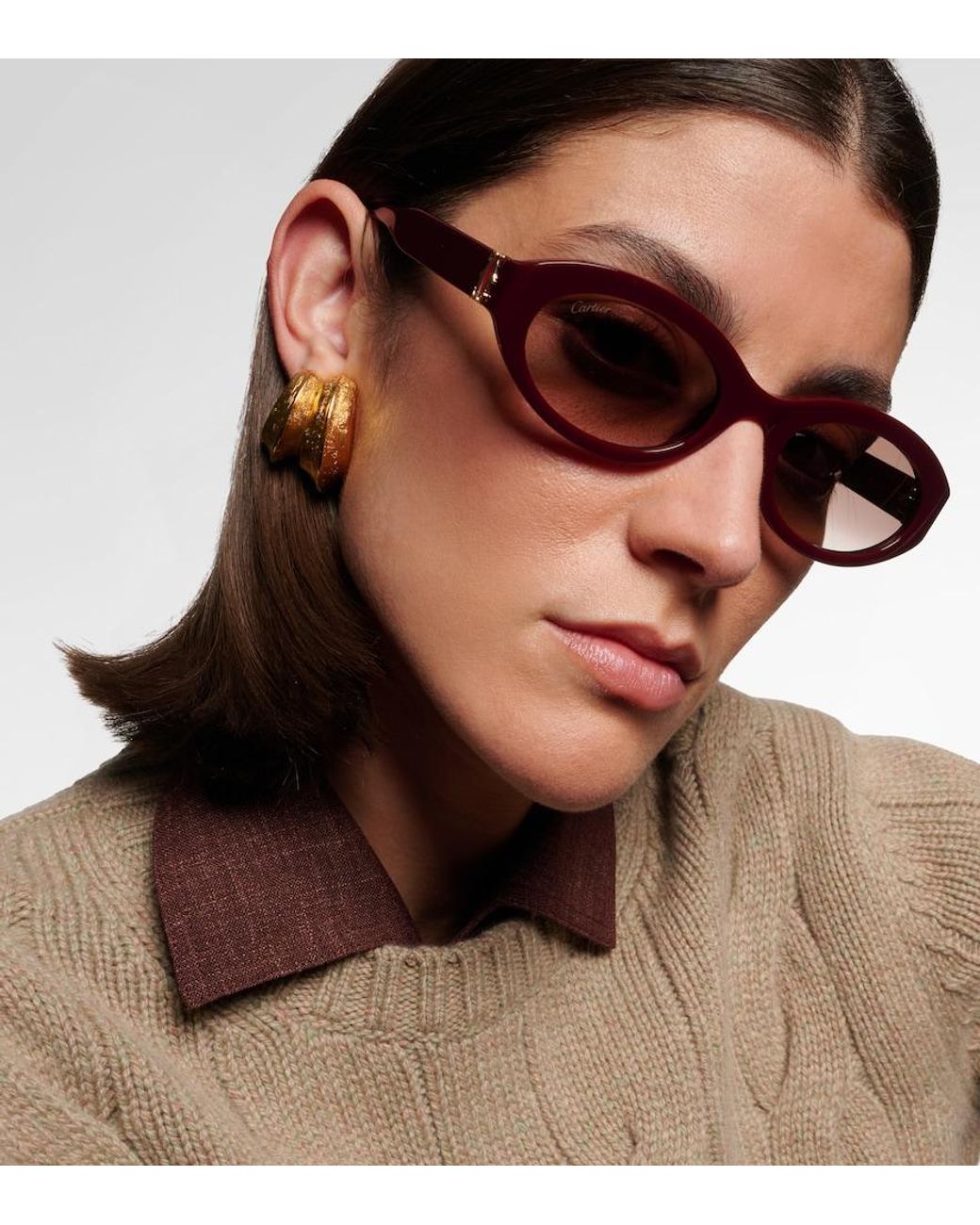 Cartier Brown Signature C Oval Sunglasses