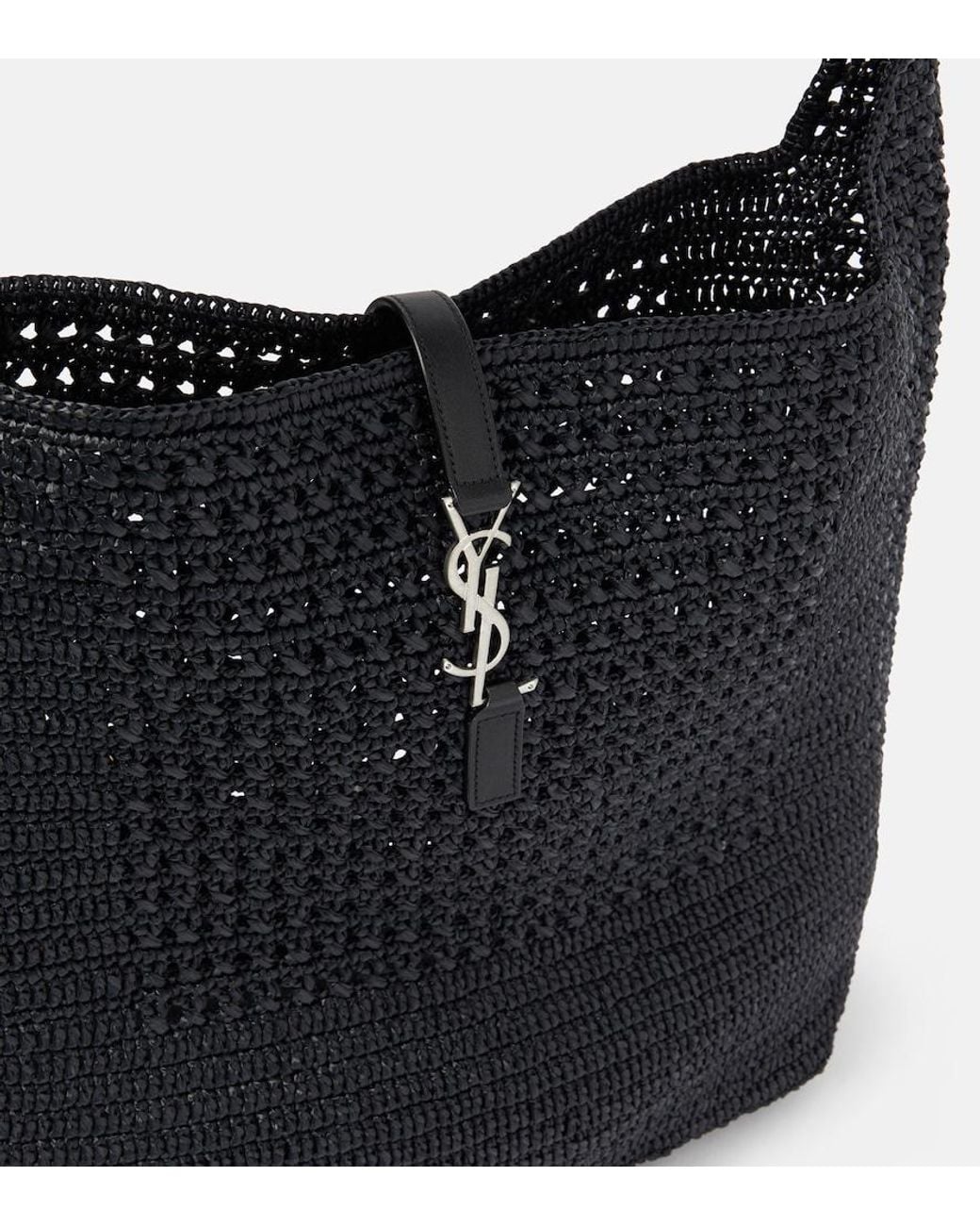 Saint Laurent Black Le 5 A 7 Medium Raffia Shoulder Bag