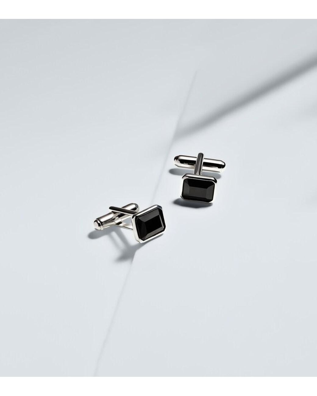 Mateo White Sterling Cufflinks With Onyx for men