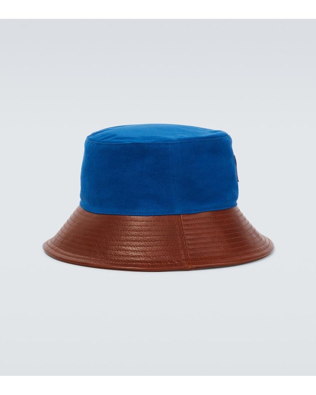 Bode Blue Cotton And Leather Bucket Hat for men
