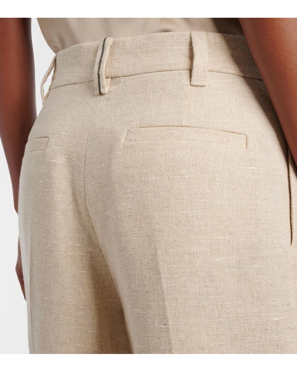 Brunello Cucinelli Natural Cropped Linen And Silk-Blend Wide-Leg Pants