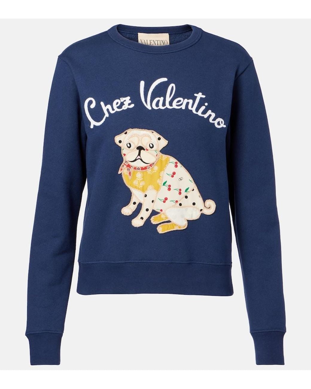 Valentino Garavani Blue Embroidered Cotton Jersey Sweatshirt