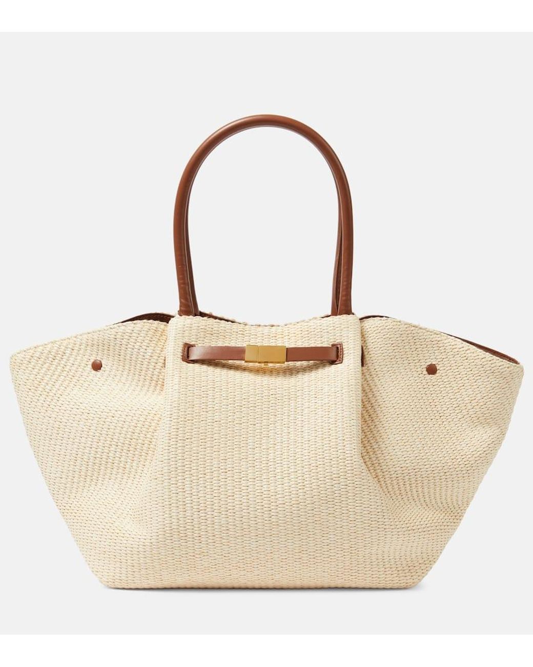 【DEMELLIER】New York leather-trimmed raffia tote bag DEMELLIER New York leather-trimmed raffia tote | NET-A-PORTER