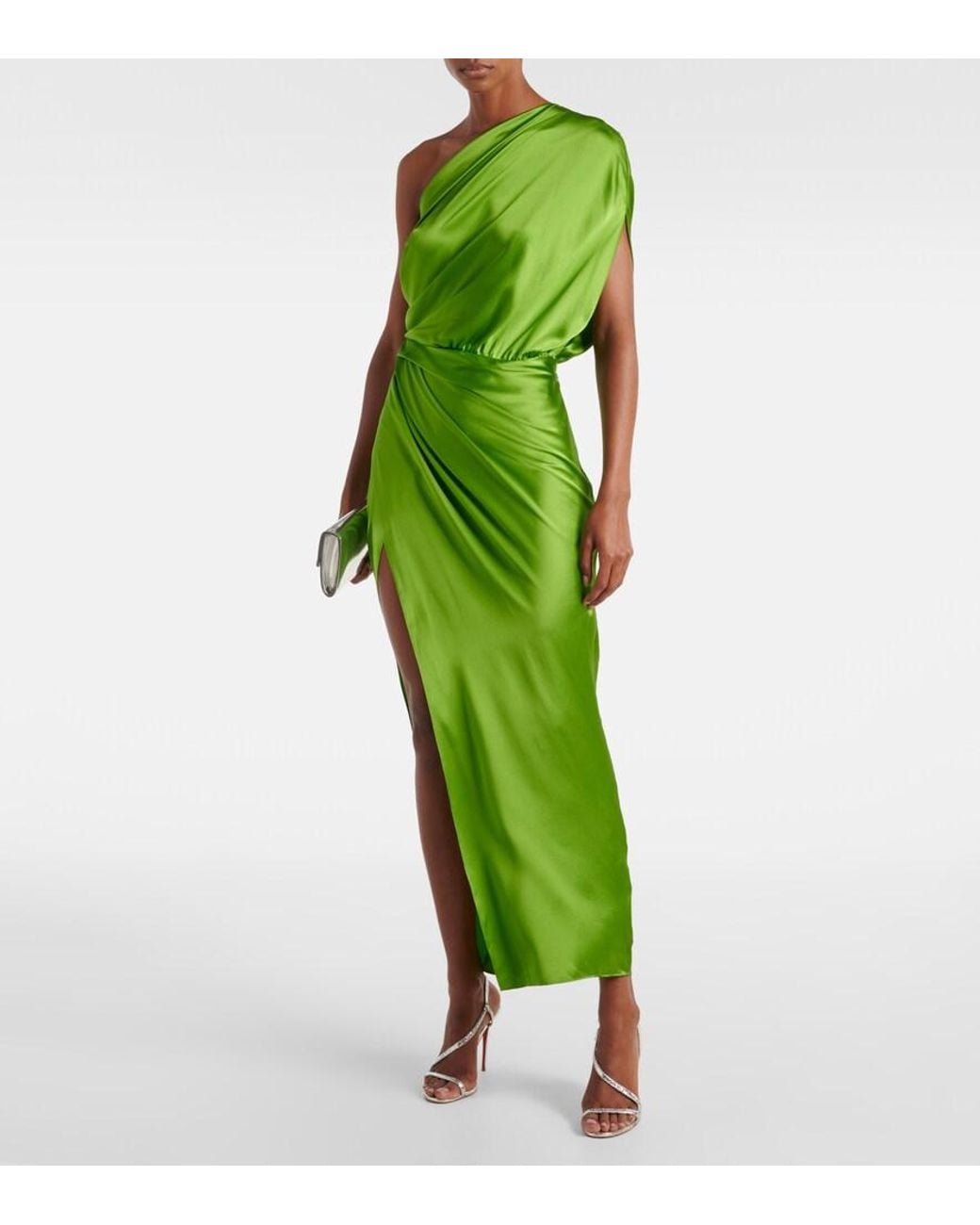 The Sei Green Draped One-Shoulder Silk Maxi Dress