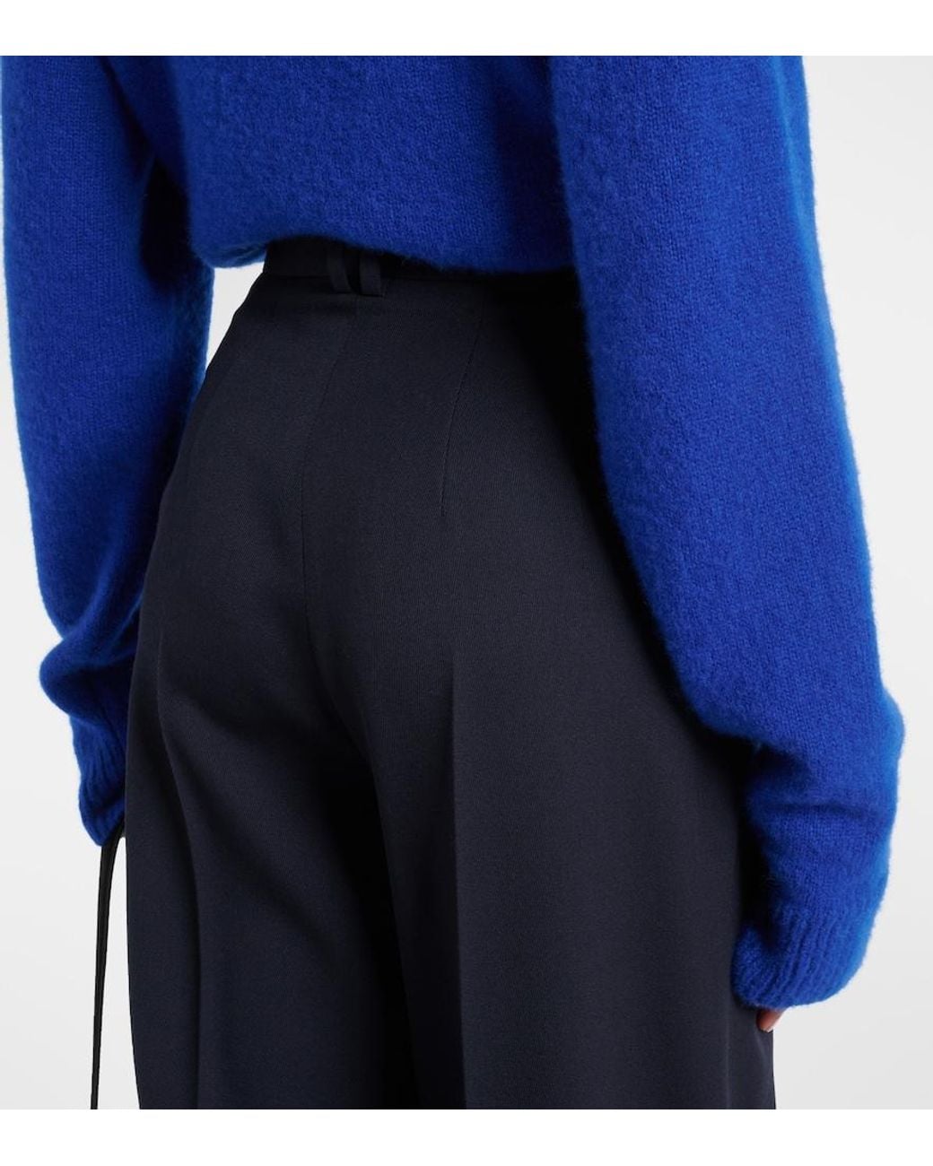 The Row Blue Igor Low-Rise Wool Wide-Leg Pants