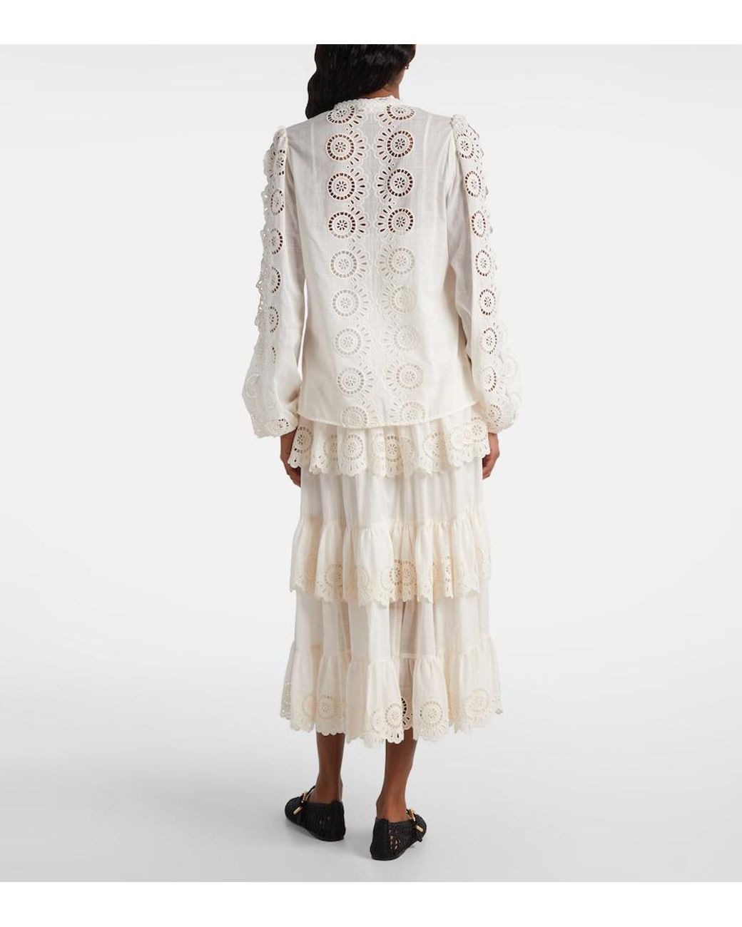 Zimmermann White Lucky Embroidered Cotton Blouse