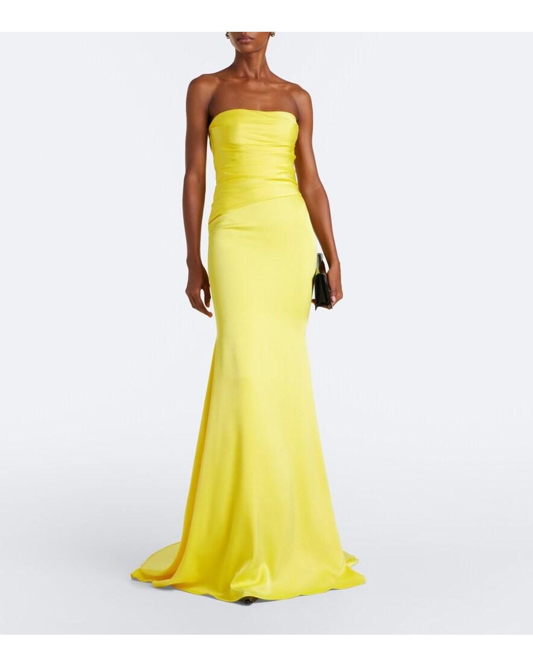 Alex Perry Yellow Satin Crepe Bustier Gown