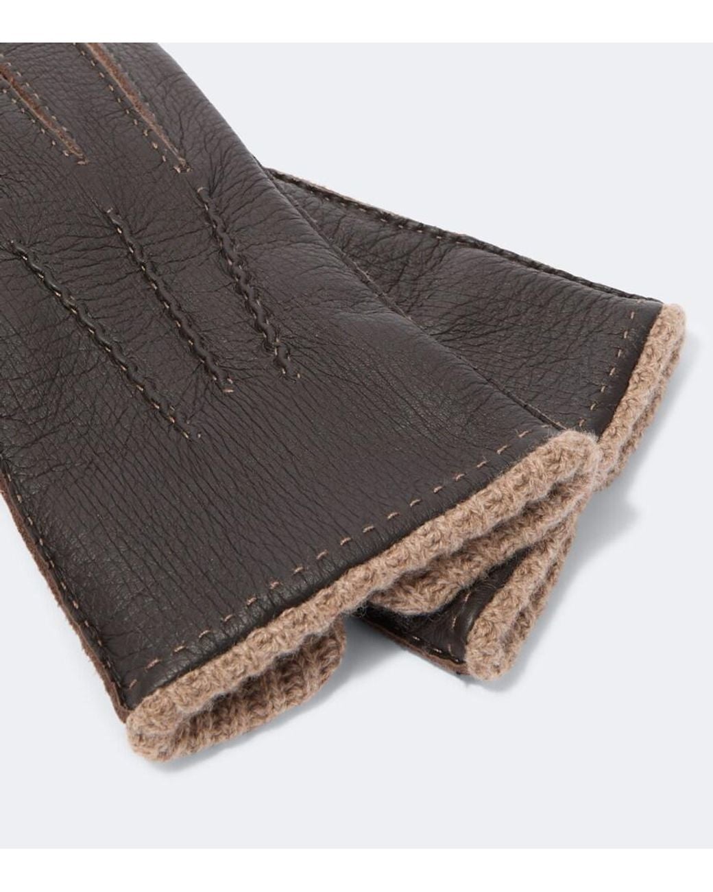 Thom Sweeney Black Leather And Cashmere Gloves for men