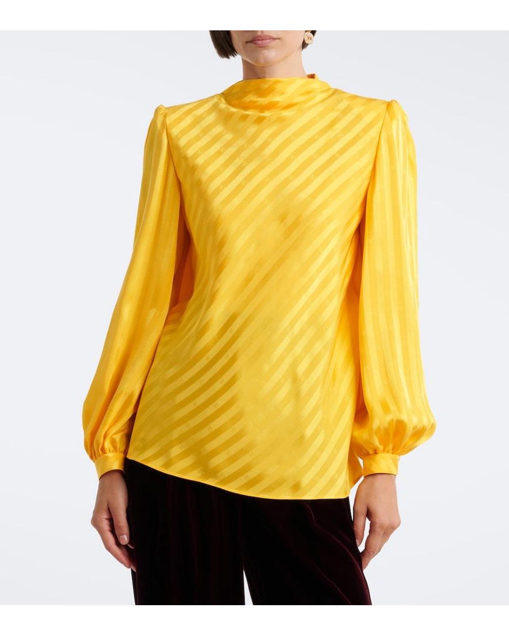 Valentino Yellow Vlogo Striped Silk Jacquard Blouse