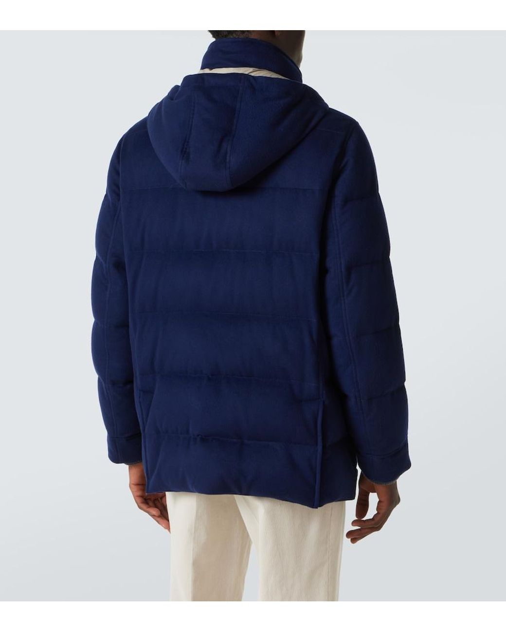Brunello Cucinelli Blue Wool Flannel Down Jacket for men