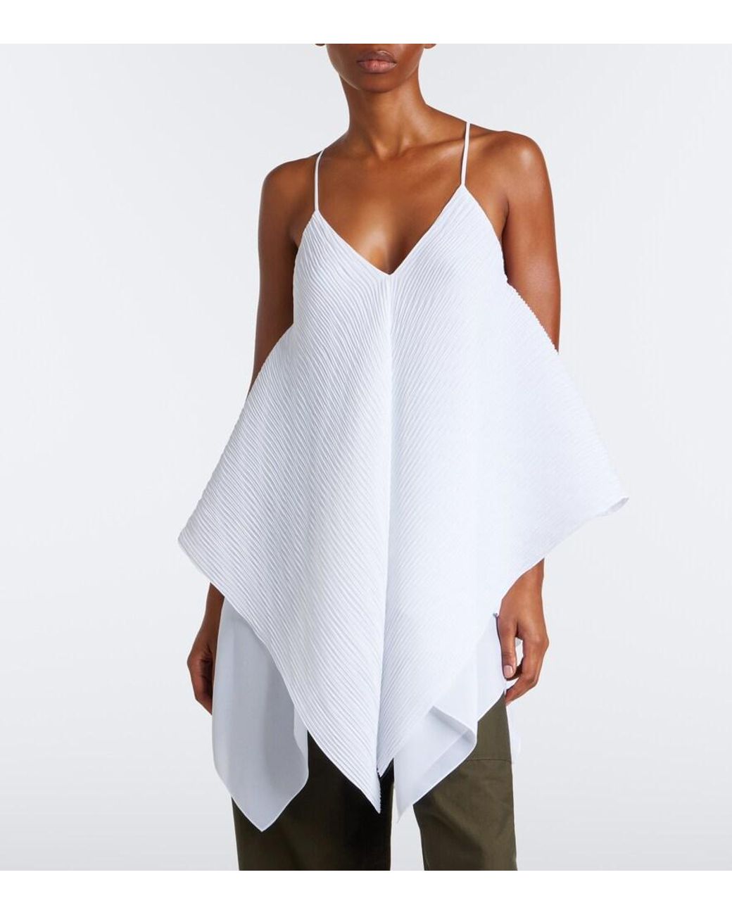 J.W. Anderson White Asymmetric Pleated Crepe De Chine Top