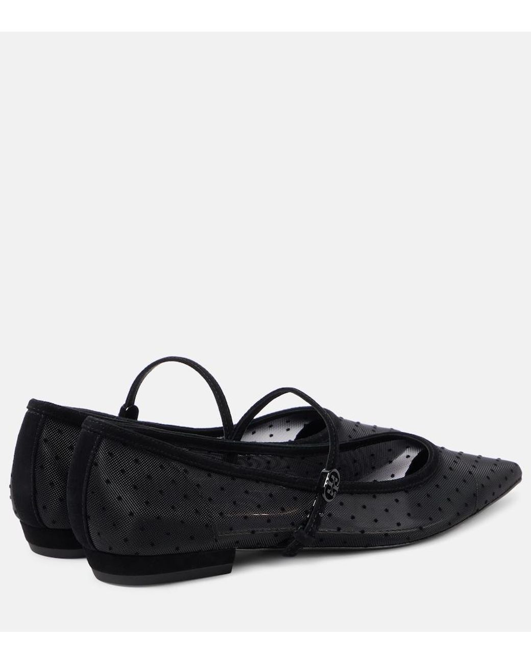 Tory Burch Black Suede-Trimmed Mesh Mary Jane Flats