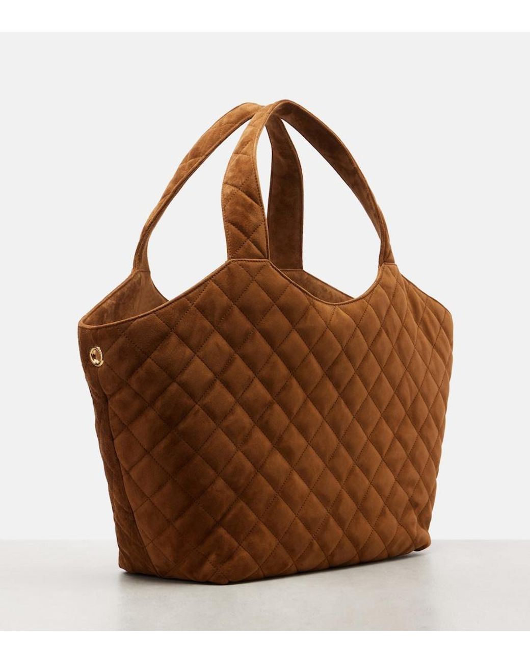 Saint Laurent Brown Icare Medium Quilted Suede Shopper