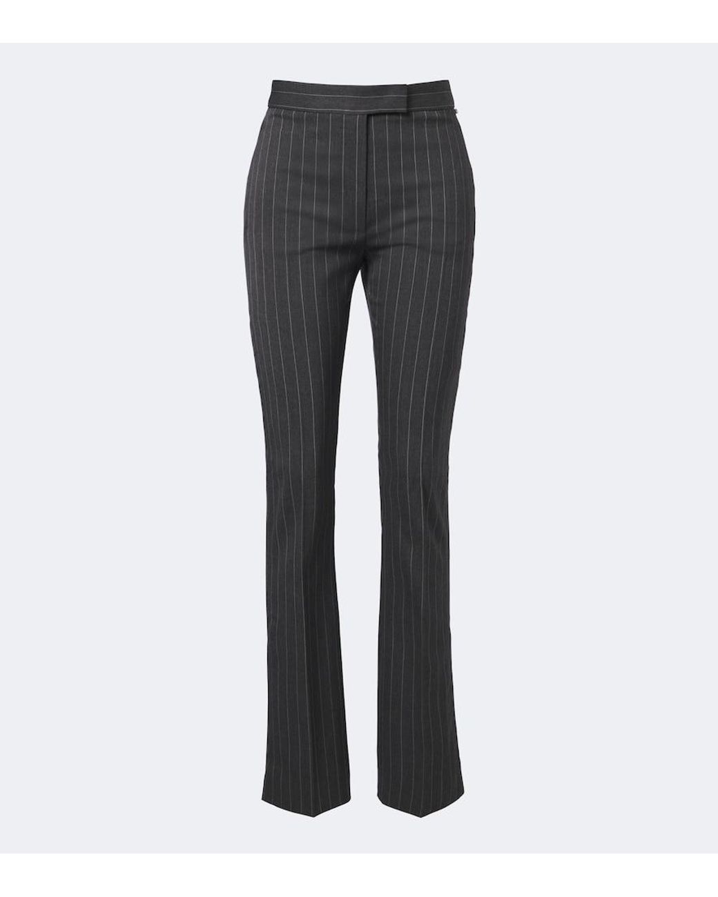 Sportmax Gray Pinstriped Wool-Blend Flared Pants