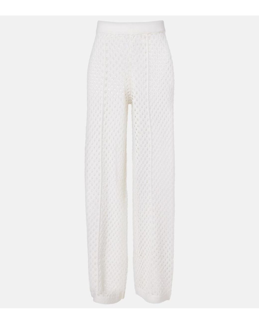 Jardin Des Orangers White Open-Knit Wool And Cashmere Wide-Leg Pants