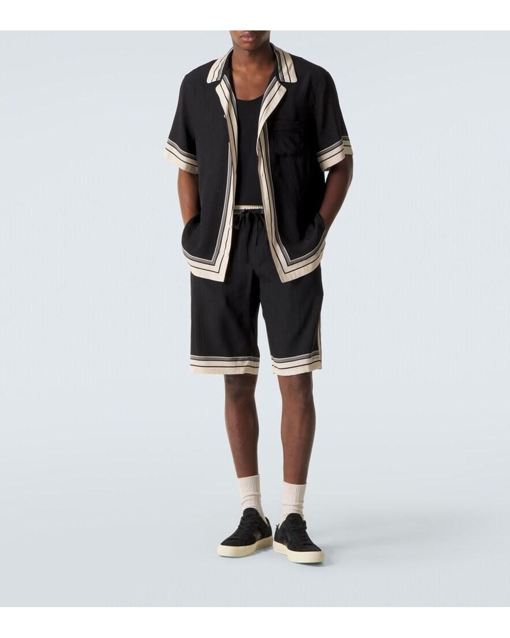Dolce & Gabbana Black Striped Silk Bowling Shirt for men