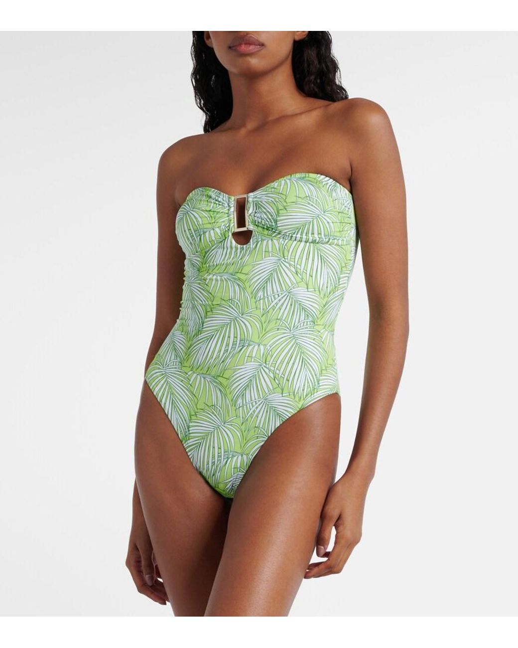 Melissa Odabash Green Como Printed Strapless Swimsuit