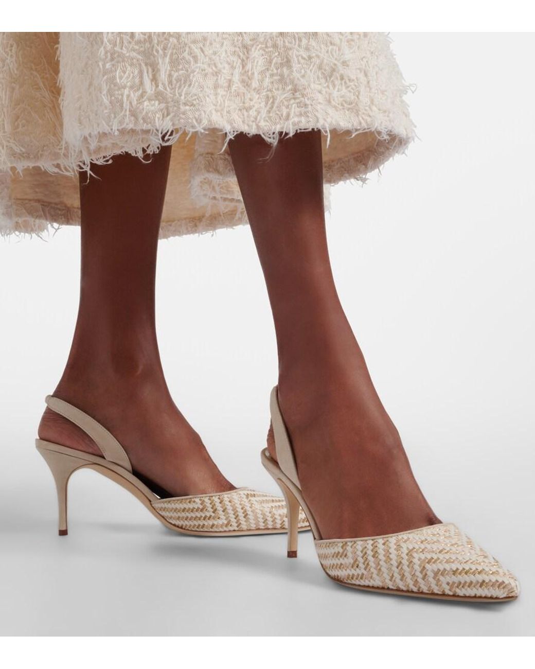 Manolo Blahnik Natural Carolyne Woven Slingback Pumps