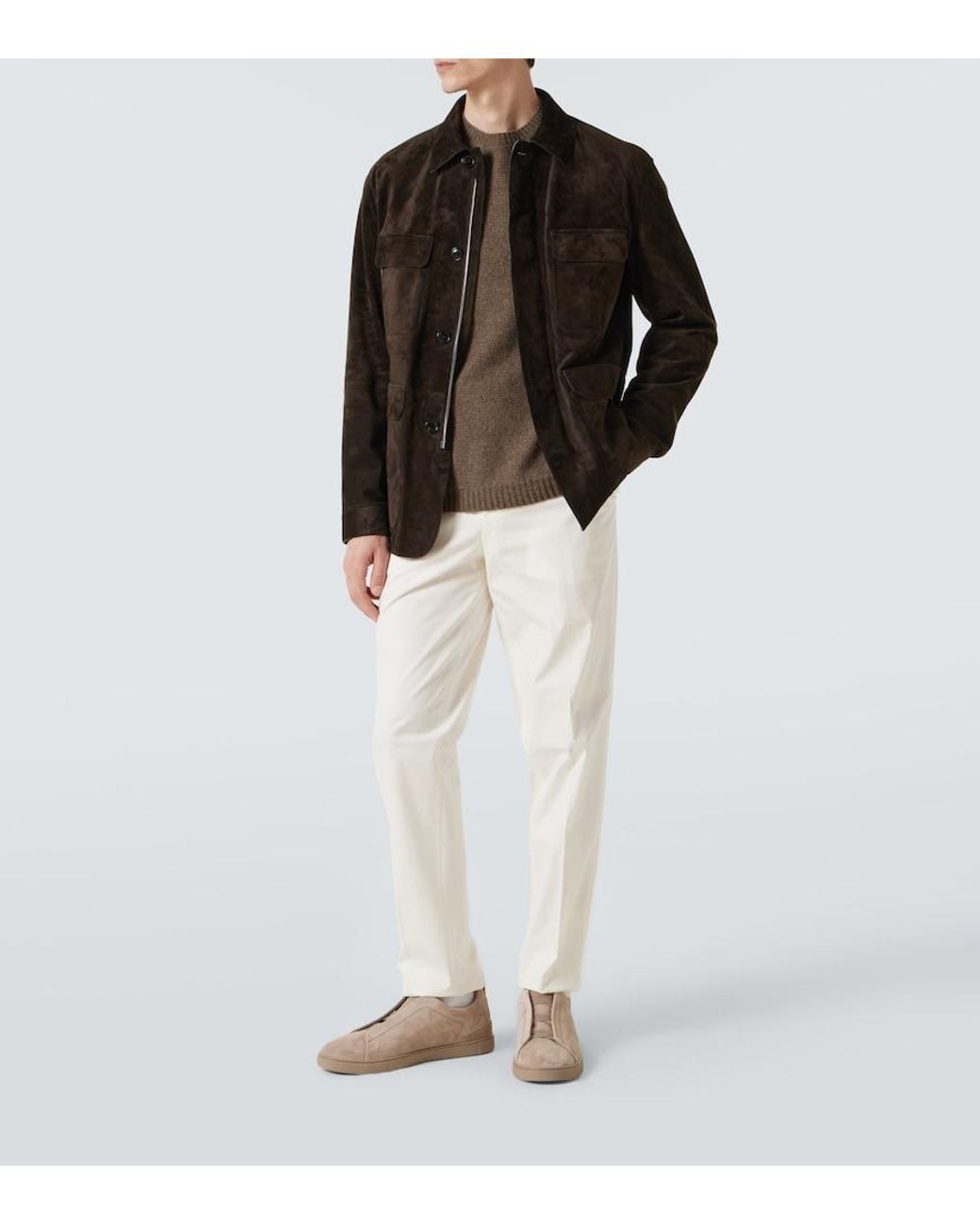 Zegna Natural Triple Stitch Suede Slip-On Sneakers for men