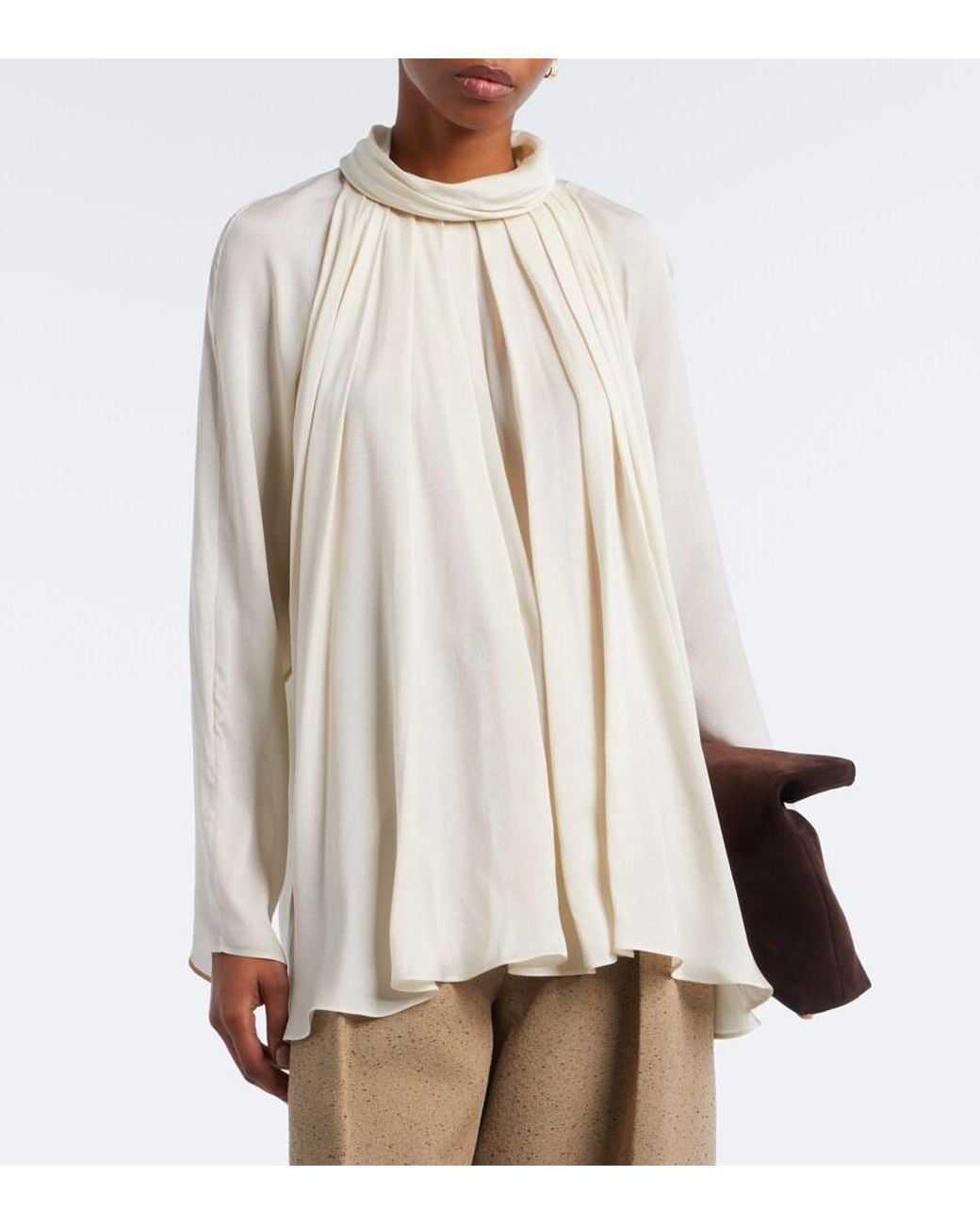 Agnona White Draped Satin Blouse
