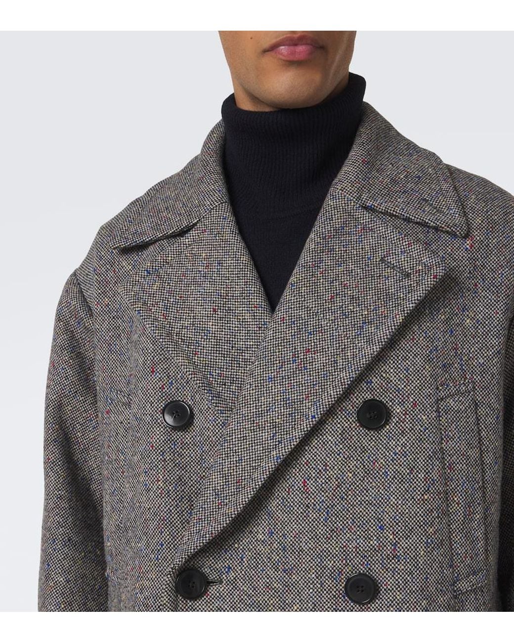 Dries Van Noten Gray Double-Breasted Wool Coat for men