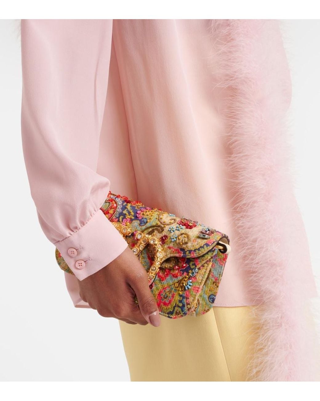 Valentino Pink Feather-Trimmed Silk Shirt