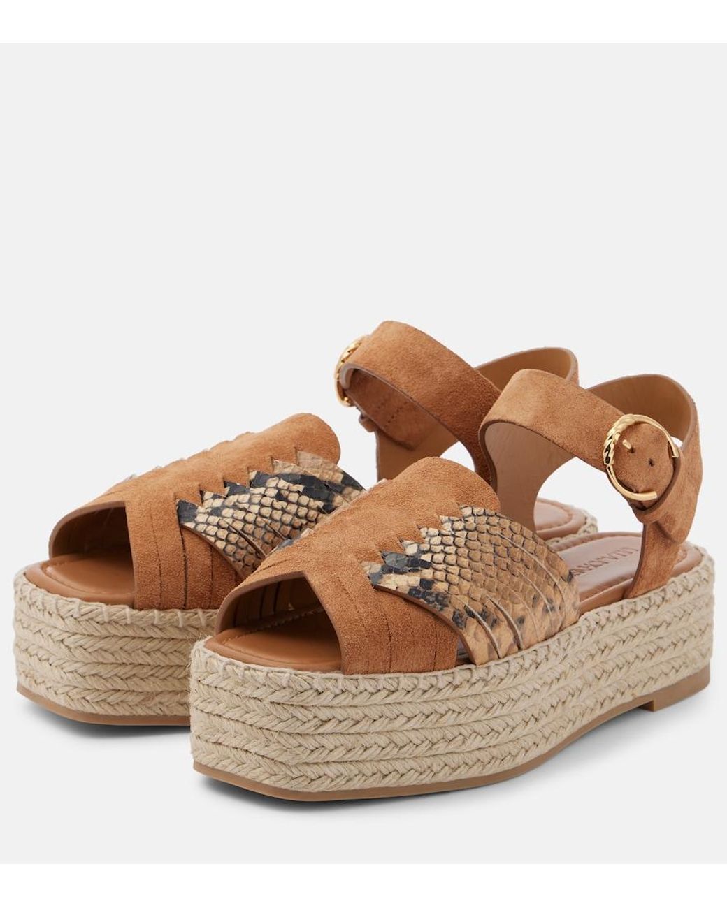 Ulla Johnson Brown Elsa Snake-Effect Leather Espadrilles