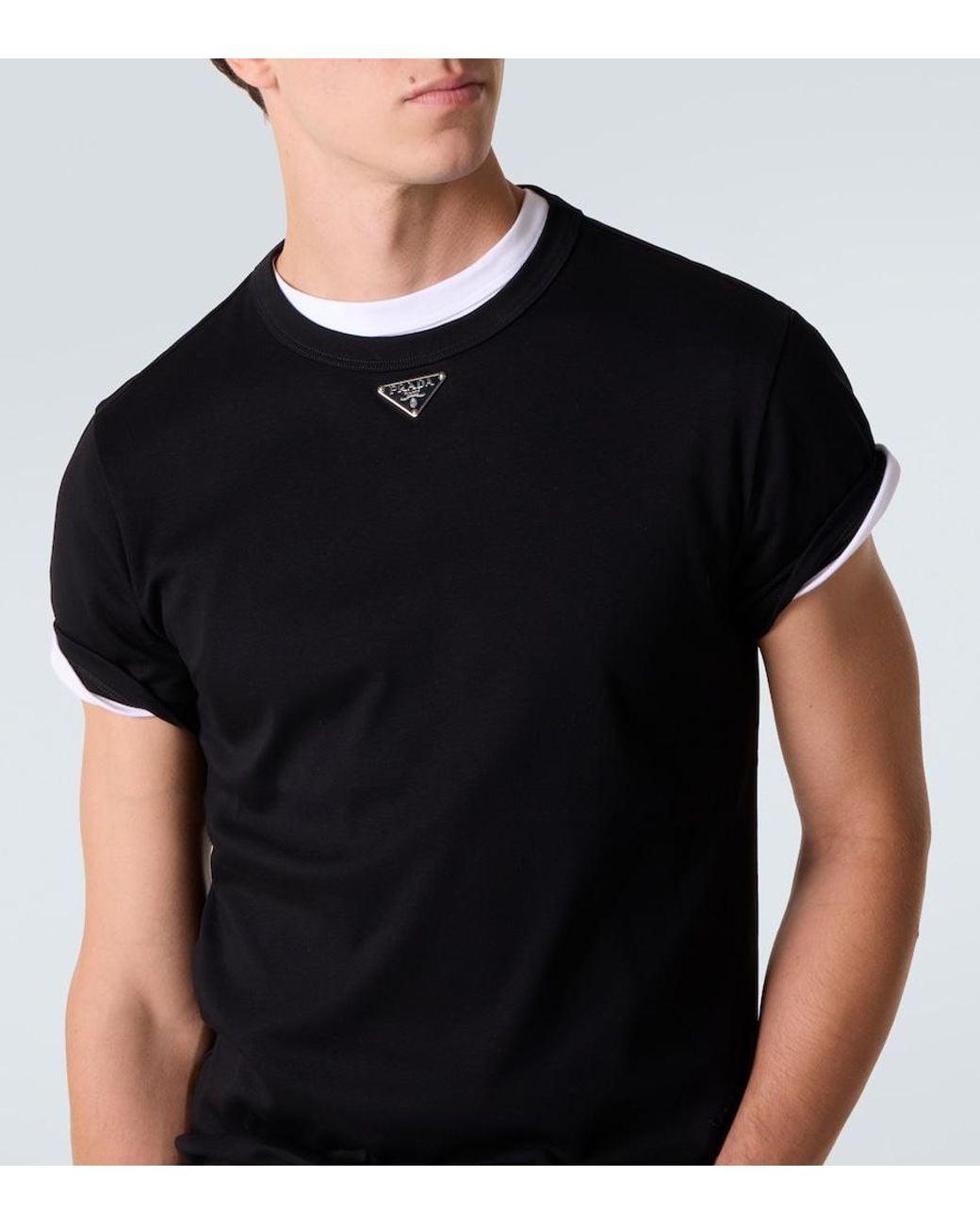Camiseta Triangle De Jersey De Algodon Prada de hombre de color Black