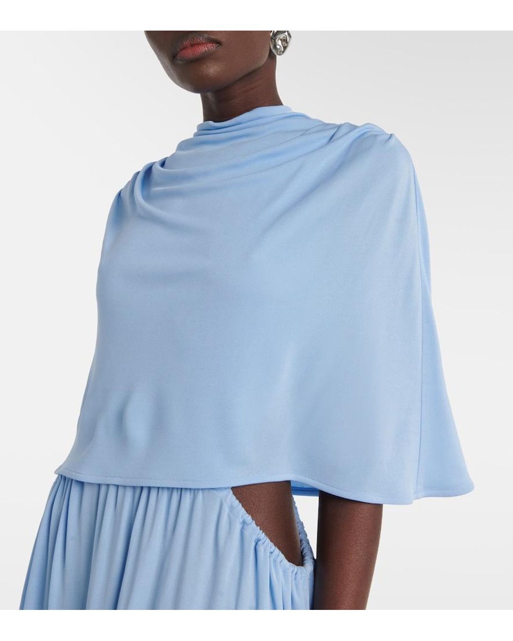 Proenza Schouler Blue Frankie Caped Jersey Maxi Dress
