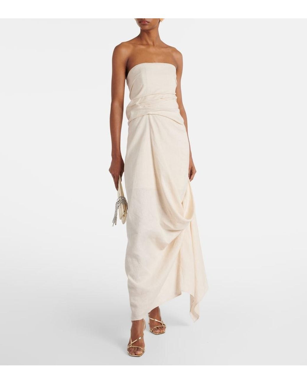 Staud White Caravaggio Draped Linen Maxi Dress