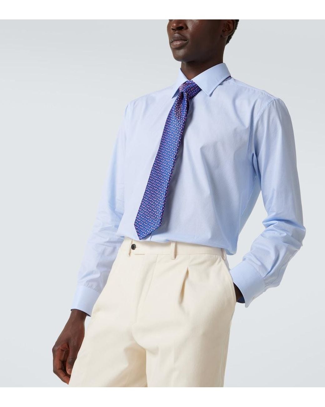 Charvet Blue Cotton Poplin Shirt for men