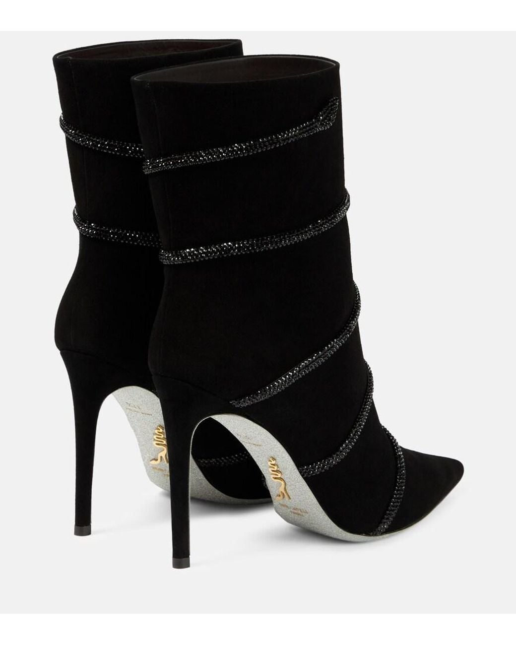 Rene Caovilla Black Stiefeletten Aus Wildleder Mit Strasssteinen