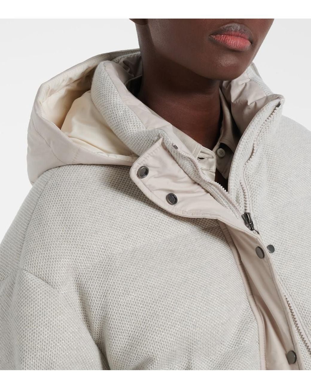 Brunello Cucinelli Gray Cashmere-Blend Down Jacket