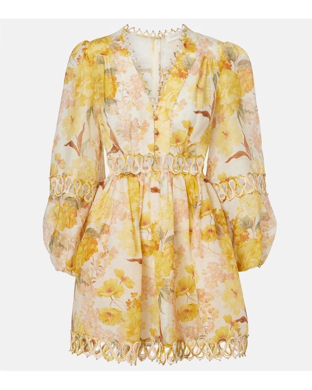 Vestido Corto Como De Lino Y Seda Floral Zimmermann de color Metallic